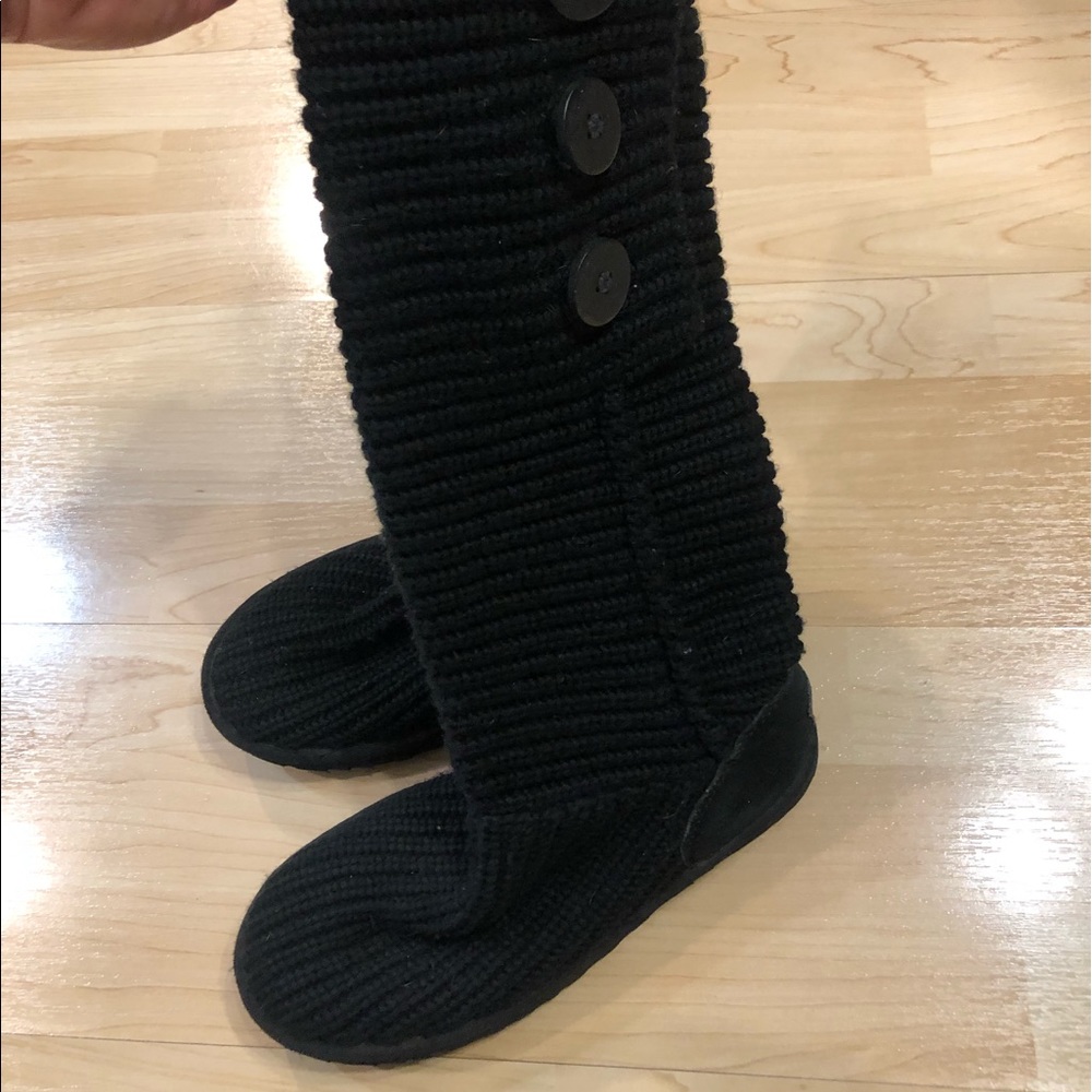UGG® Classic black Cardy Button Detailed Knit Boots